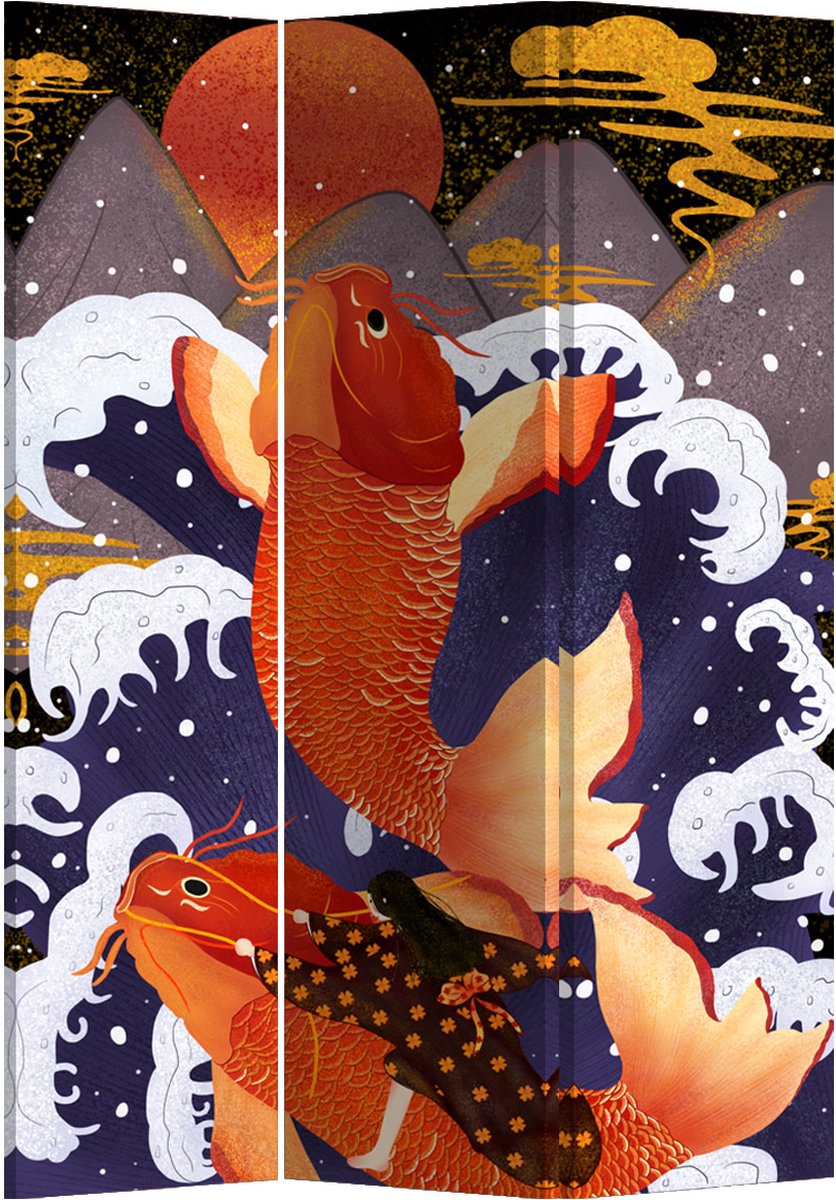 Fine Asianliving Kamerscherm Scheidingswand B120xH180cm 3 Panelen Rode vis