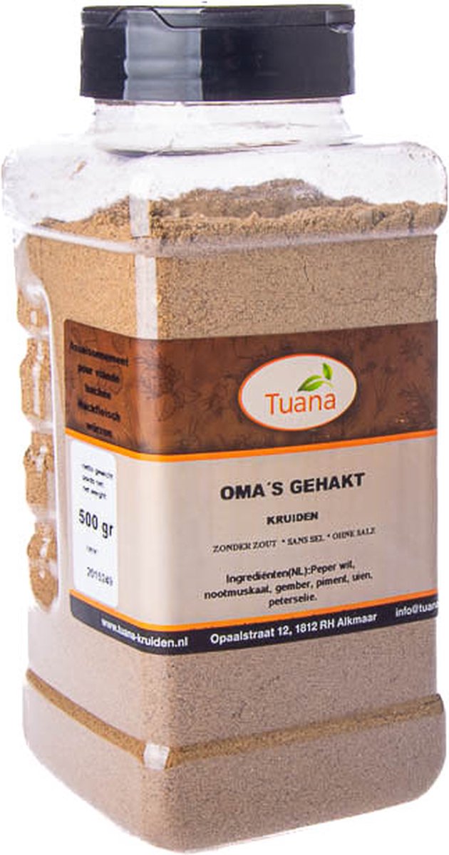 Goedkoopste Tuana Kruiden - Oma's Gehakt Kruiden - Strooibus 500 Gram - Kruiden Zonder Zout - GP0189