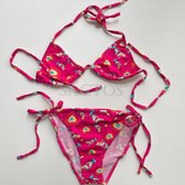 Triangel bikini set met print en verstelbare bandjes voor meisjes - Magenta - Maat 122/128