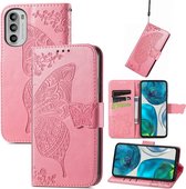 Mobigear Telefoonhoesje geschikt voor Motorola Moto G52 Hoesje | Mobigear Butterfly Bookcase Portemonnee | Pasjeshouder voor 3 Pasjes | Telefoonhoesje voor Pinpas / OV Kaart / Rijbewijs - Roze