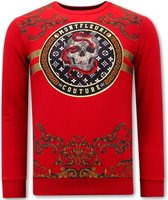 Heren Sweater met Print - Snake Skull - 3674 - Rood