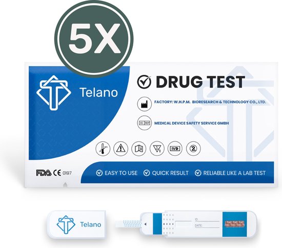 Telano Drugstest Dipcard Cannabis THC (Wiet Marihuana) Drugtesten Urine - 5 stuks