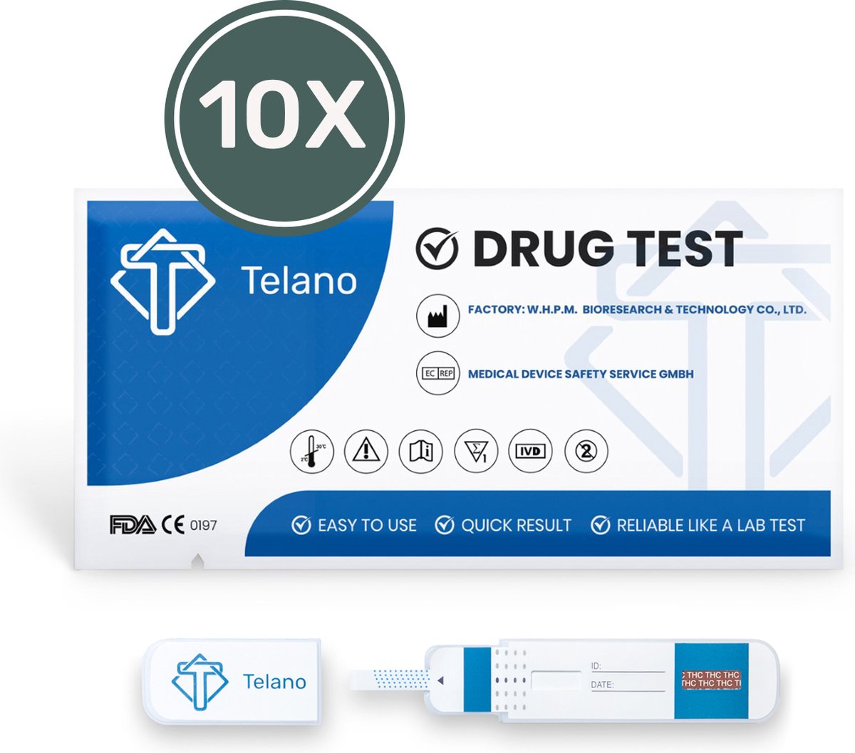Goedkoopste Telano Drugstest Dipcard Cannabis THC (Wiet Marihuana) Drugtesten Urine - 10 stuks