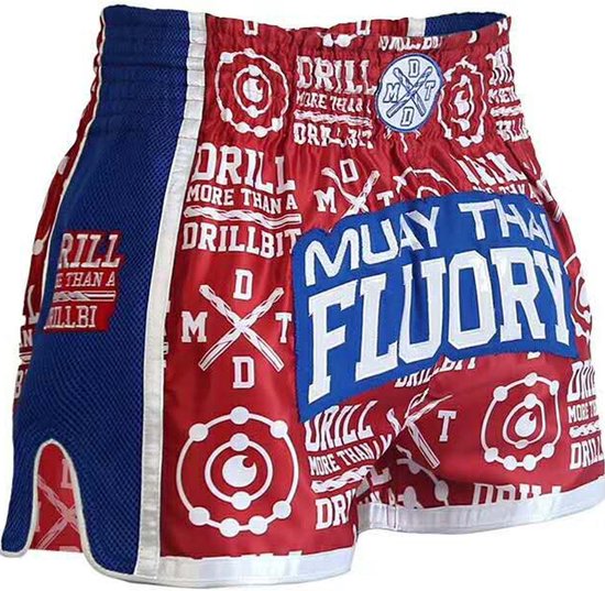 Fluory Kickboks Broekje Muay Thai Short Drill Rood maat XL