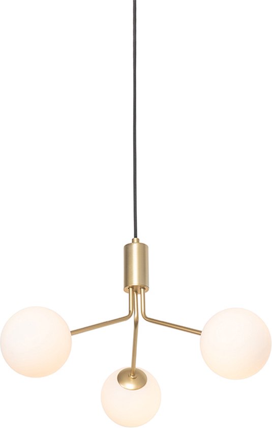 QAZQA coby - Art Deco Hanglamp - 3 lichts - Ø 44.5 cm - Goud/messing - Woonkamer | Slaapkamer | Keuken