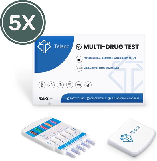 Telano Multidrugstest 10 - Urine Drugstest test op 10 soorten Drugs - 5 stuks