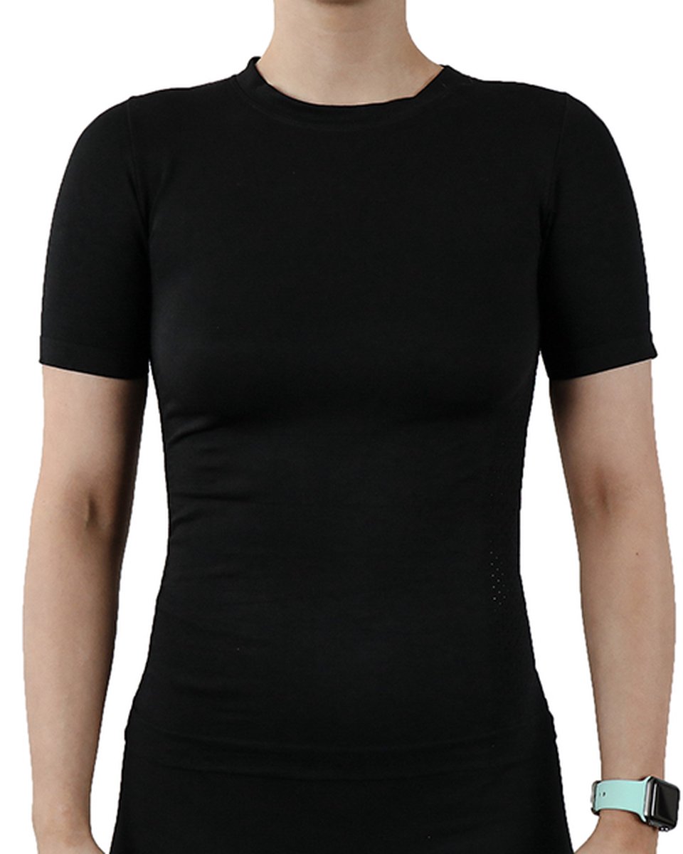 Pretty Polly T-Shirt - Active Wear - Korte Mouwen - Ronde Hals - Zacht - Naadloos - Ademend - Gerecycled Garen - Yoga - Pilates - M/L - Zwart