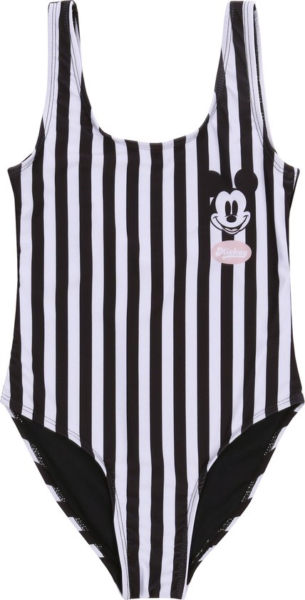 Eendelig badpak voor meisjes met zwart-witte strepen - Mickey Mouse / 146-152