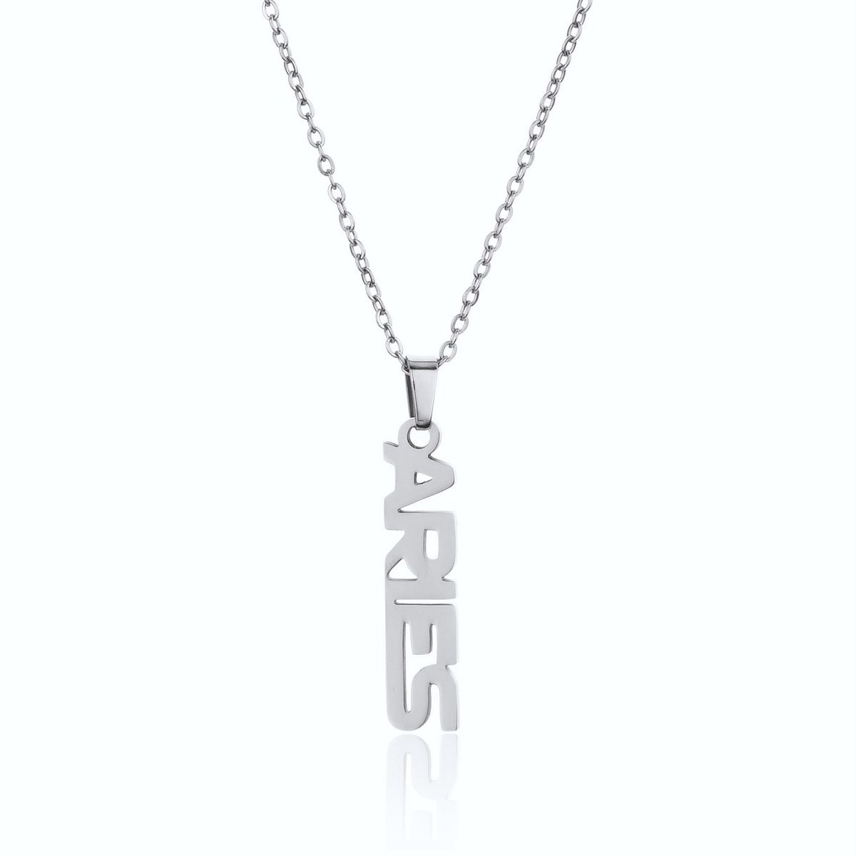 ICYBOY 18K Roestvrije Stalen Ketting Met Zodiac Sterrenbeeld Letters Pendant [Ram] [45 cm] Silver Plating Stainless Steel Letter Necklace Vertical Horoscope Necklace