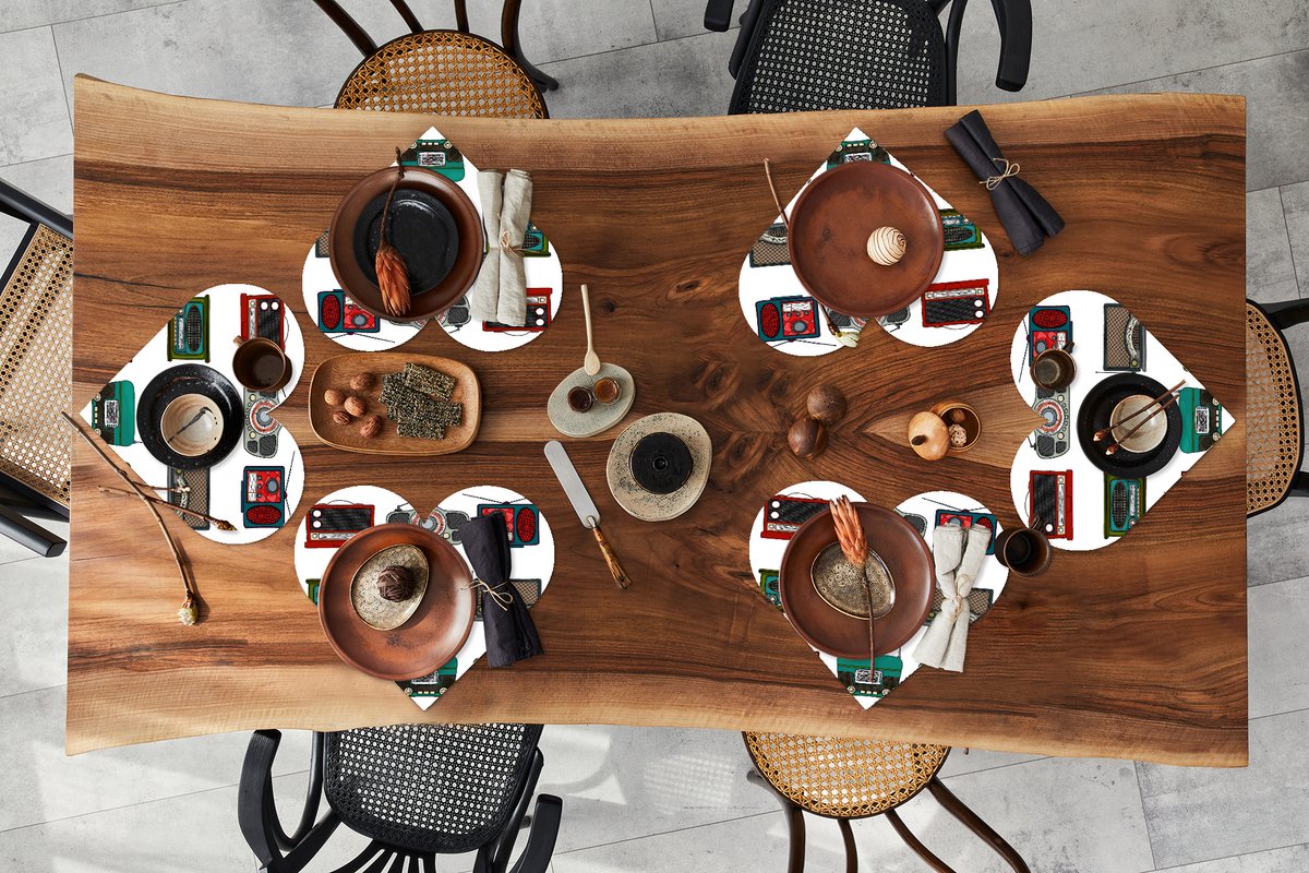 Onderleggers - Placemats - Placemats hartje - Retro - Radio - Design - 6 stuks