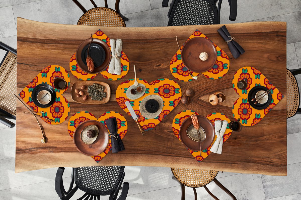 Onderleggers - Placemats - Placemats hartje - Design - Retro - Rozen - Oranje - 10 stuks
