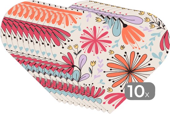 Sets de table - Napperons - Napperons coeur - Fleurs - Arc-en-ciel - Design - 10 pièces