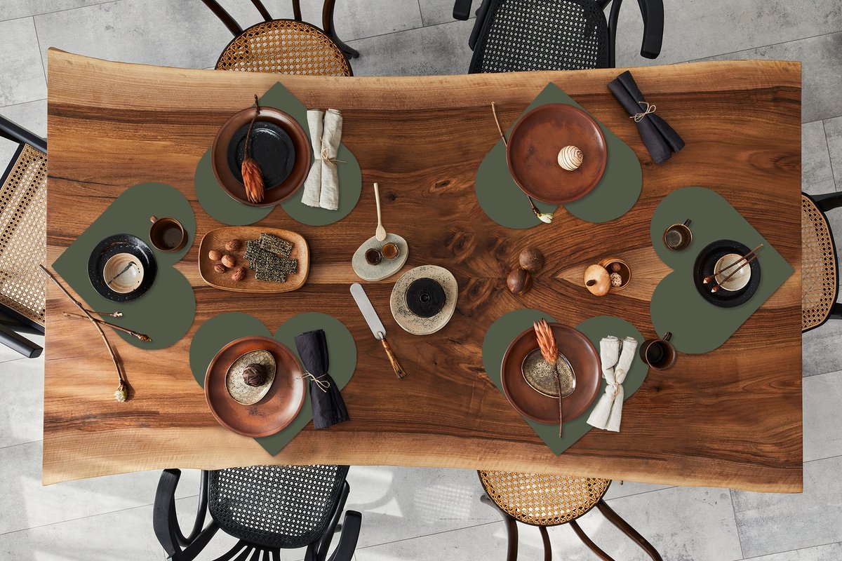 Onderleggers - Placemats - Placemats hartje - Groen - Effen kleur - Olijfgroen - 6 stuks