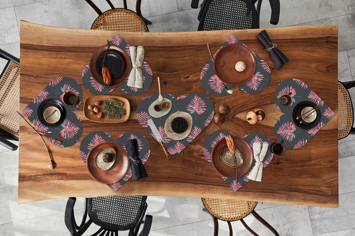 Onderleggers - Placemats - Placemats hartje - Blad - Boom - Patroon - Roze - 10 stuks