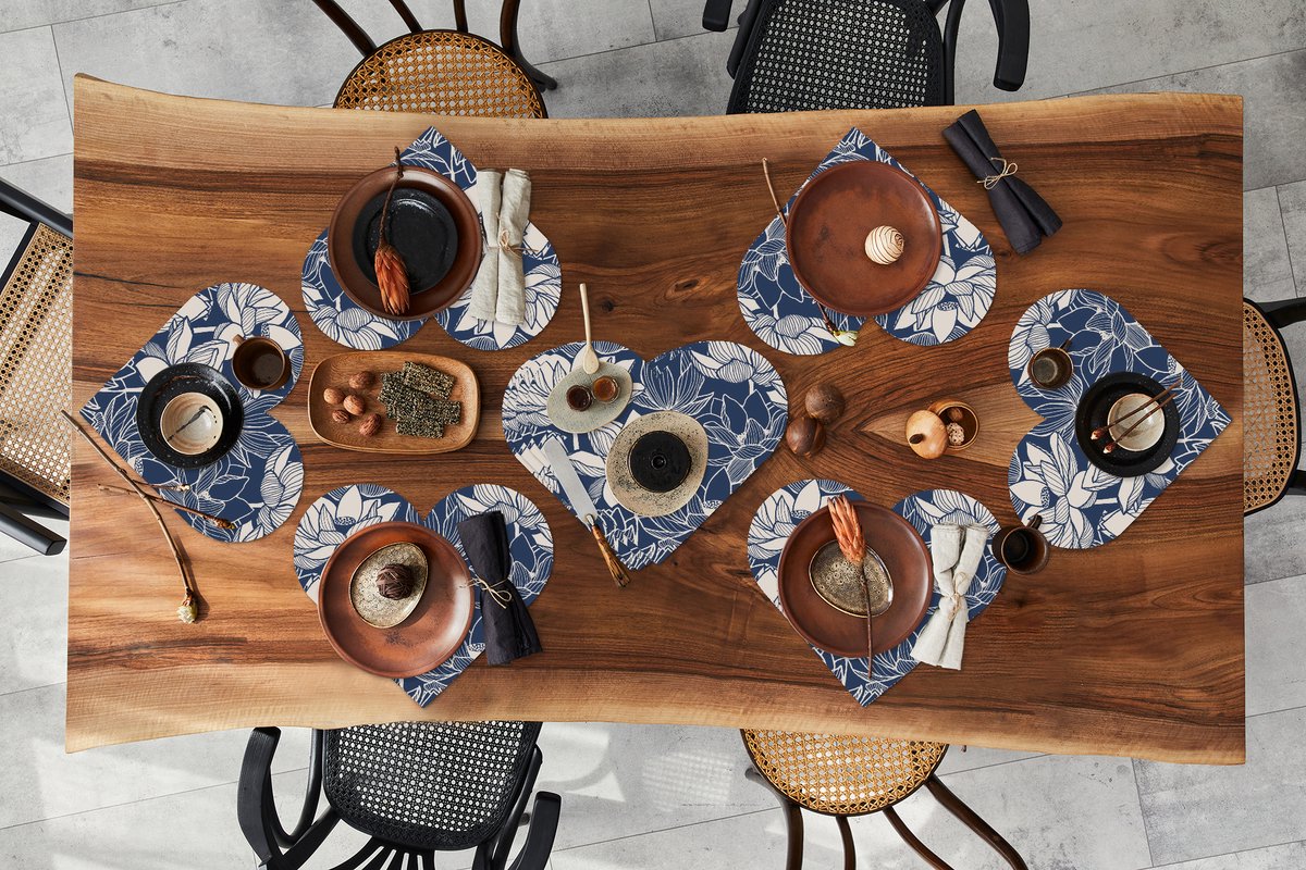 Onderleggers - Placemats - Placemats hartje - Lotus - Blauw - Patronen - 10 stuks