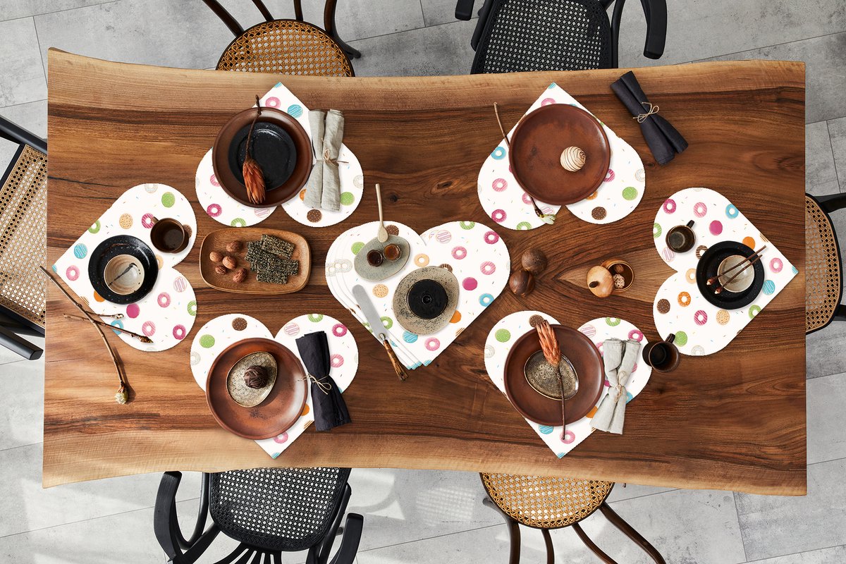 Onderleggers - Placemats - Placemats hartje - Puber - Donut - Eten - Patroon - 10 stuks