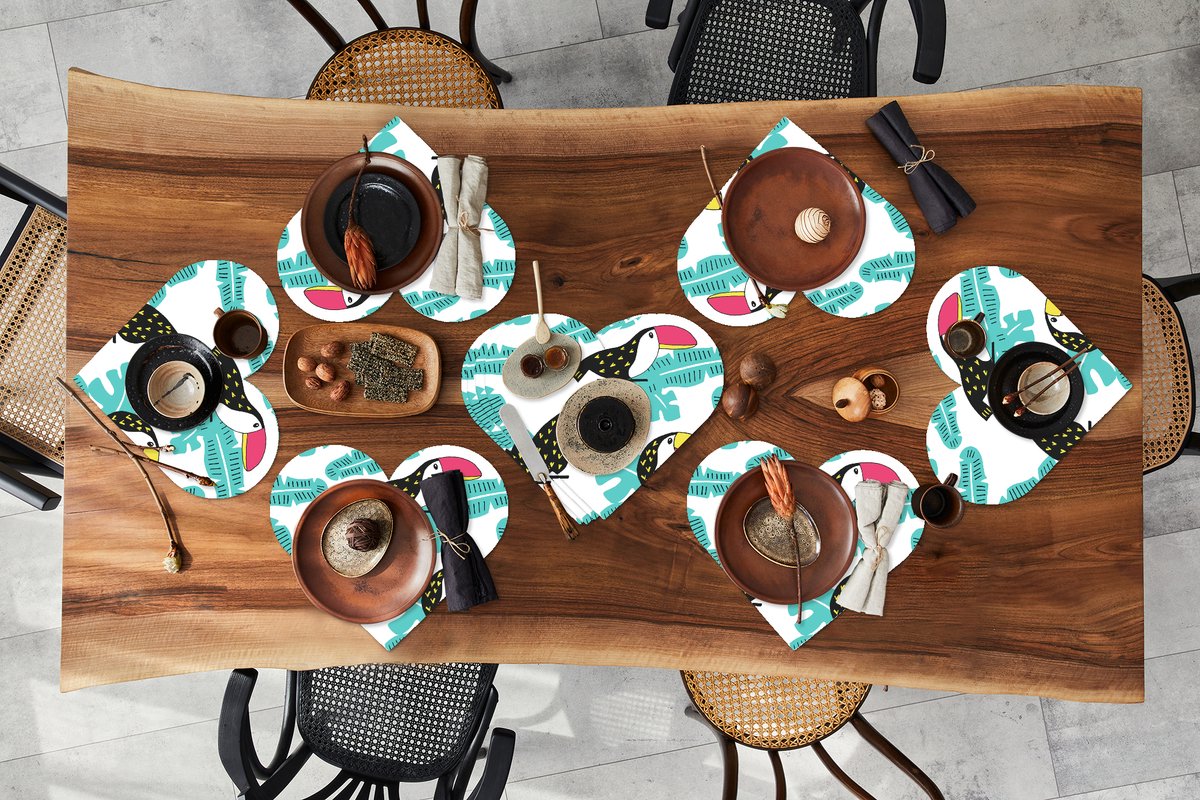 Onderleggers - Placemats - Placemats hartje - Patroon - Jungle - Toekan - 10 stuks