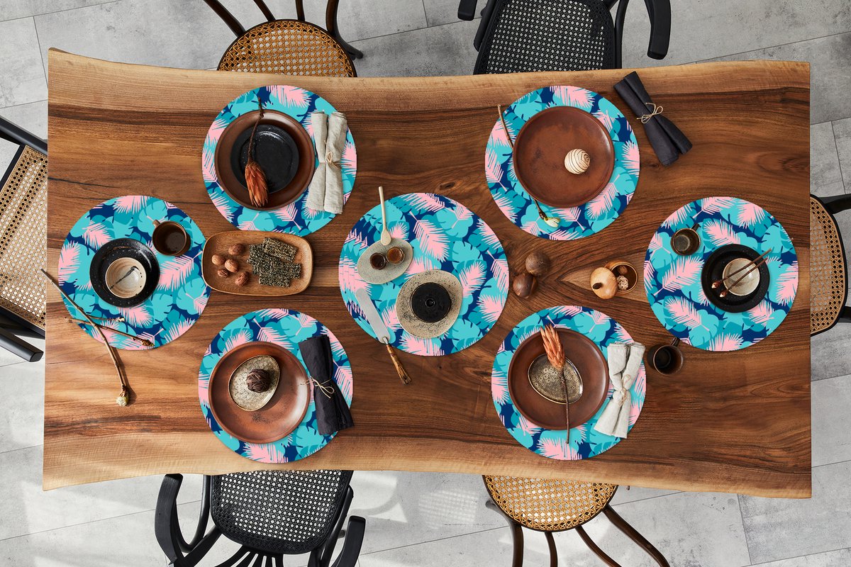 Ronde placemats - Onderlegger - Placemats rond - Patroon - Jungle - Blad - 10 stuks