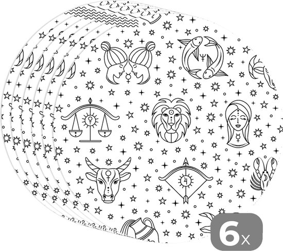 Sets de table ronds - Napperons ronds - Signe du zodiaque - Motif - Zodiac - Horoscope - 6 pièces