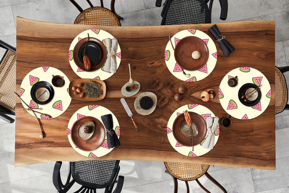 Ronde placemats - Onderlegger - Placemats rond - Design - Patroon - Watermeloen - 6 stuks