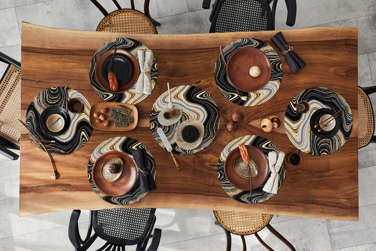 Ronde placemats - Onderlegger - Placemats rond - Marmer print - Goud - Lijn - 8 stuks