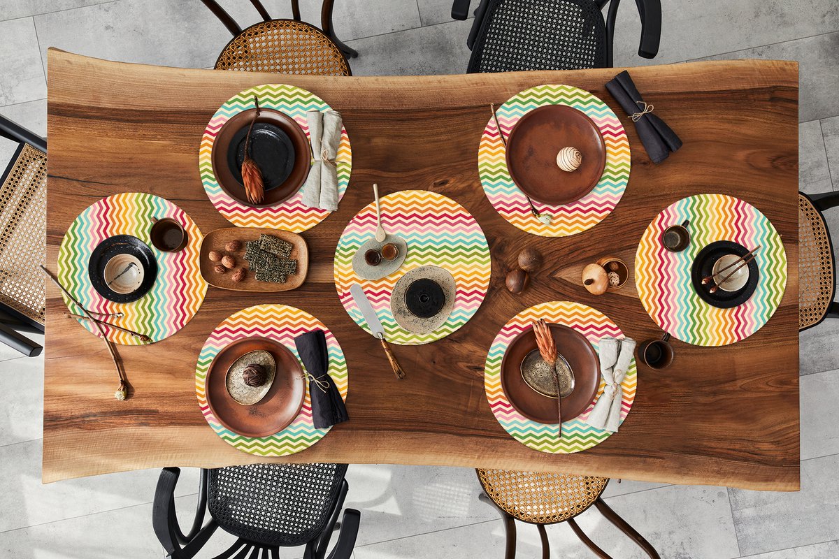 Ronde placemats - Onderlegger - Placemats rond - Patroon - Regenboog - Retro - 8 stuks