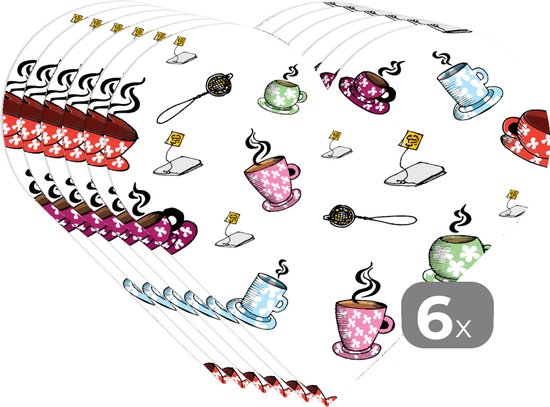 Dessous de verre - Napperons - Napperons coeur - Thee - Motifs - Tasses - 6 pièces