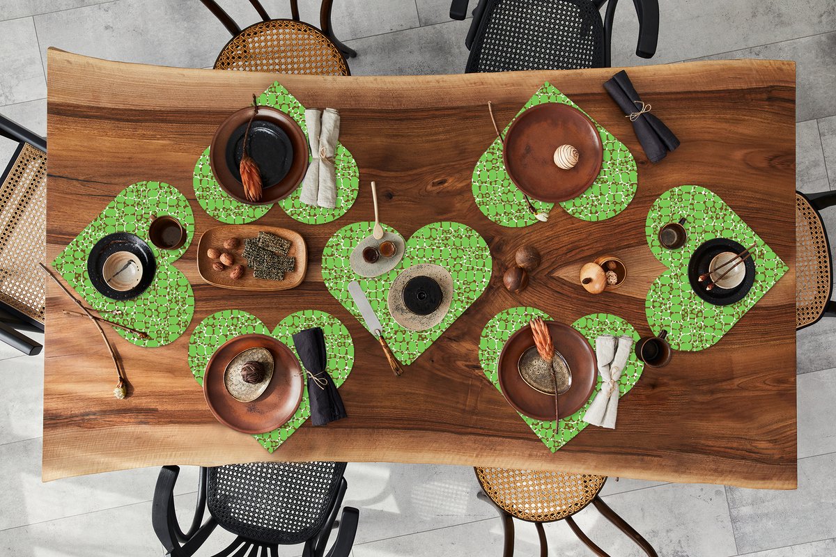 Onderleggers - Placemats - Placemats hartje - Krokodil - Structuur - Patronen - Groen - 8 stuks