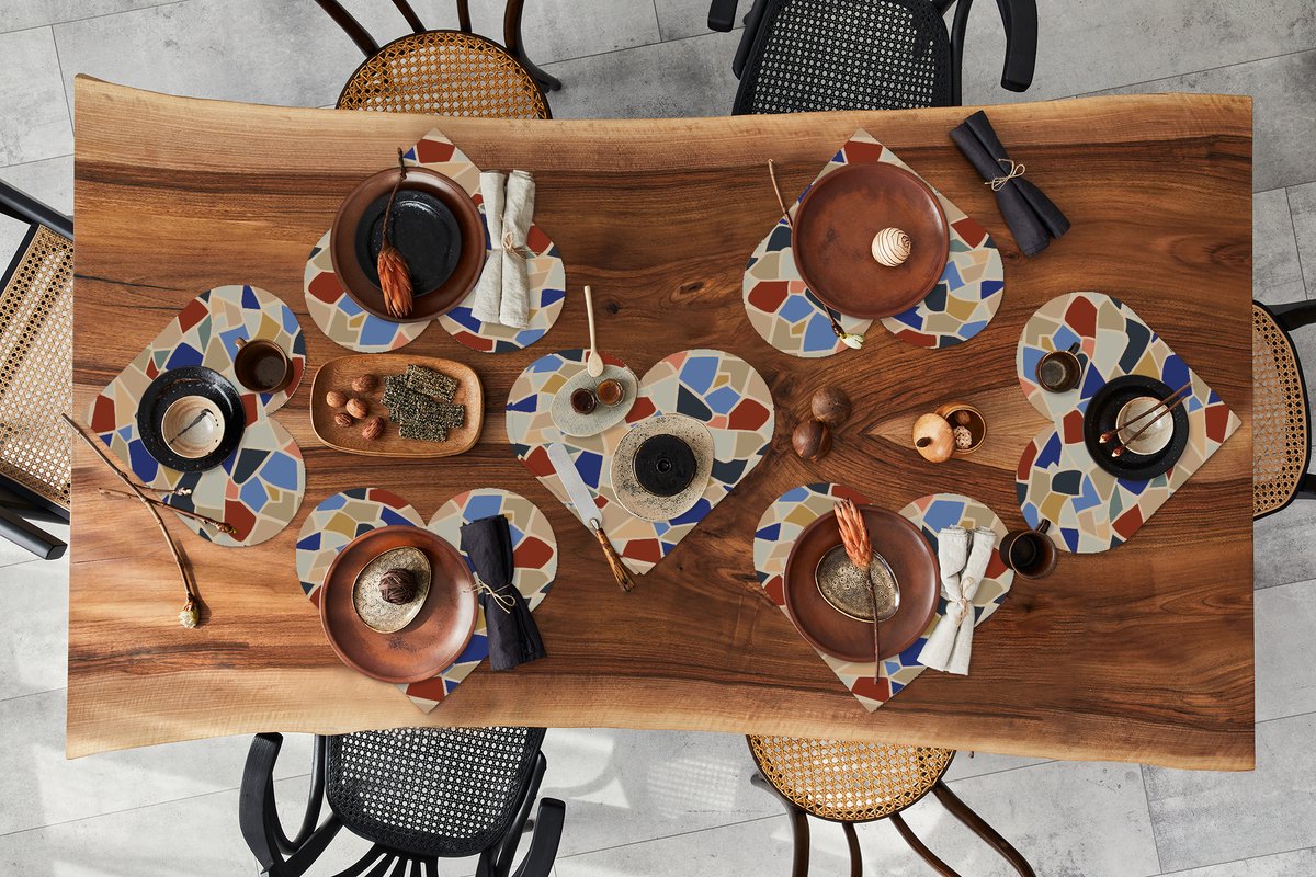 Onderleggers - Placemats - Placemats hartje - Middellandse Zee - Patronen - Mozaiek - 8 stuks