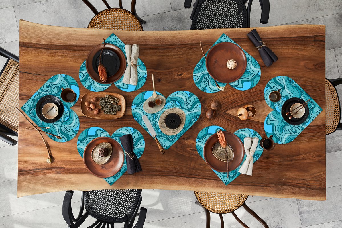 Onderleggers - Placemats - Placemats hartje - Zee - Patronen - Marmer print - 8 stuks