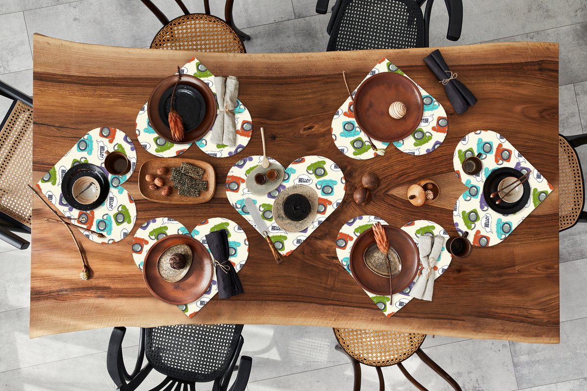 Onderleggers - Placemats - Placemats hartje - Retro - Telefoon - Design - 8 stuks