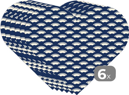Sous-verres - Napperons de table - Napperons de table coeur - Japonais - Blauw - Wit - Motifs - 6 pièces