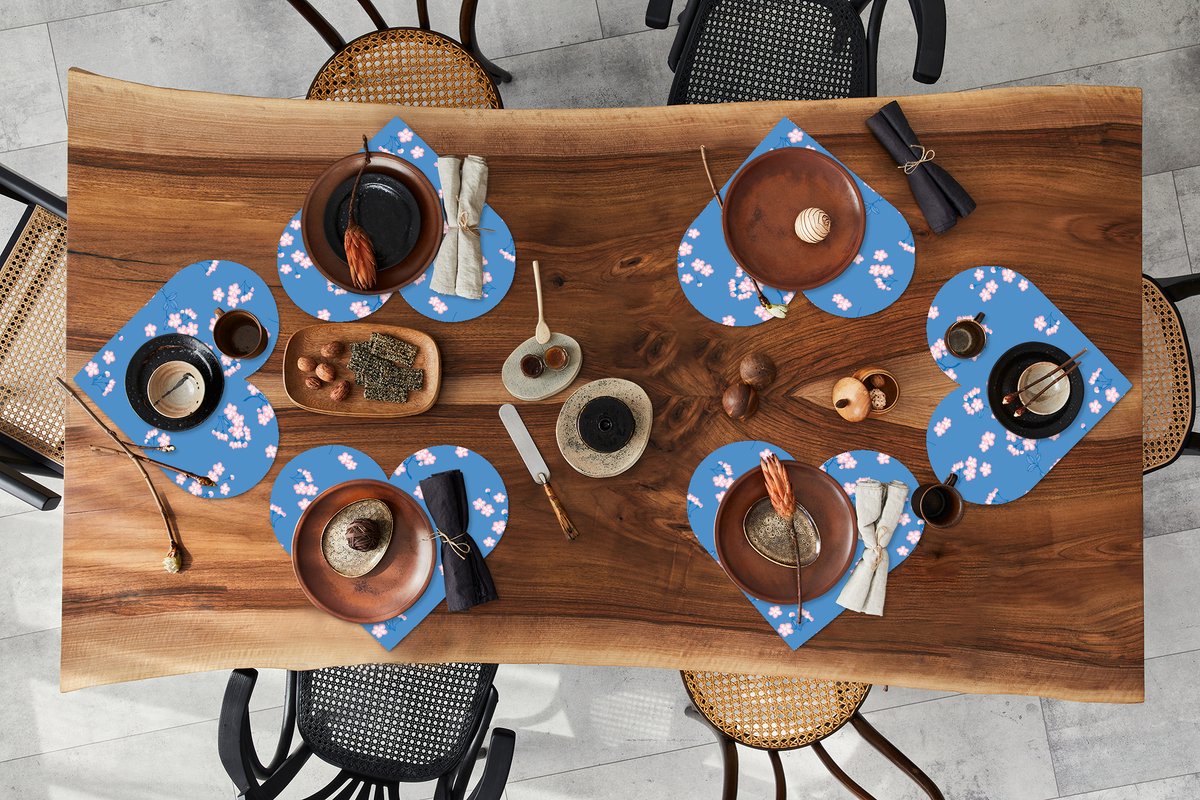 Onderleggers - Placemats - Placemats hartje - Patronen - Sakura - Bloemen - 6 stuks