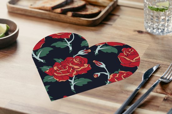 Dessous de verre - Napperons - Napperons de table cœur - Roses - Bloem - Motif - Rouge - 8 pièces
