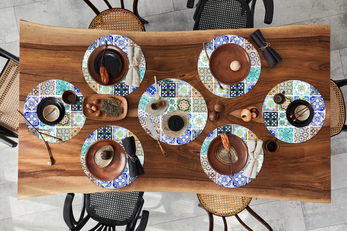 Ronde placemats - Onderlegger - Placemats rond - Tegels - Patronen - Luxe - 10 stuks