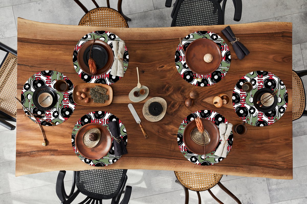 Ronde placemats - Onderlegger - Placemats rond - Patronen - Muziek - Vinyl - 6 stuks