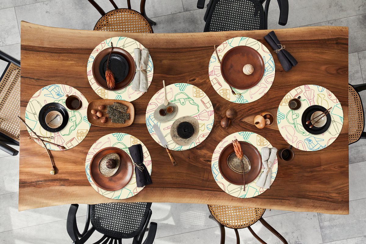 Ronde placemats - Onderlegger - Placemats rond - Pastel - Tas - Kleren - Patronen - 8 stuks