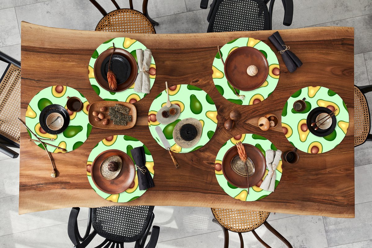 Ronde placemats - Onderlegger - Placemats rond - Avocado - Patronen - Groen - 8 stuks