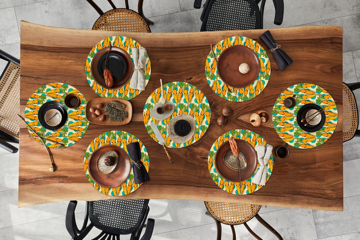 Ronde placemats - Onderlegger - Placemats rond - Patroon - Eten - Wortel - 8 stuks