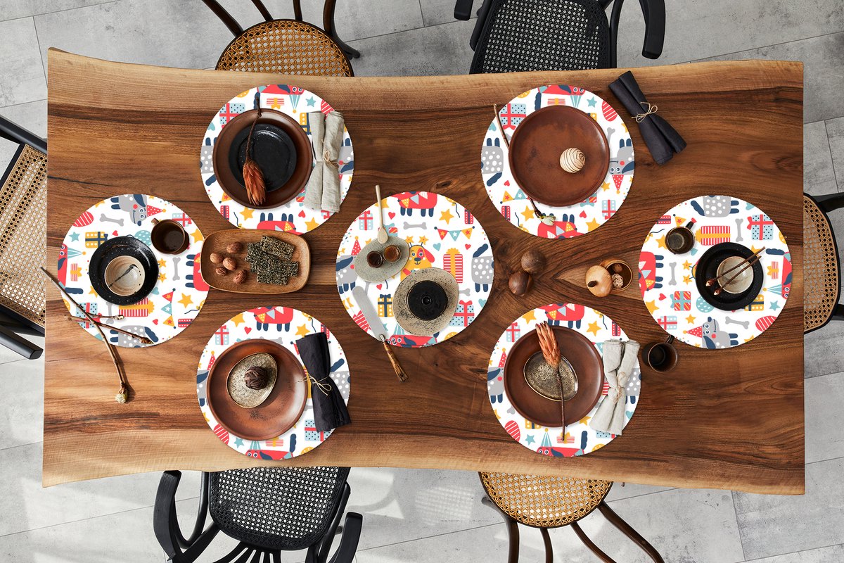 Ronde placemats - Onderlegger - Placemats rond - Patronen - Verjaardag - Hond - 8 stuks
