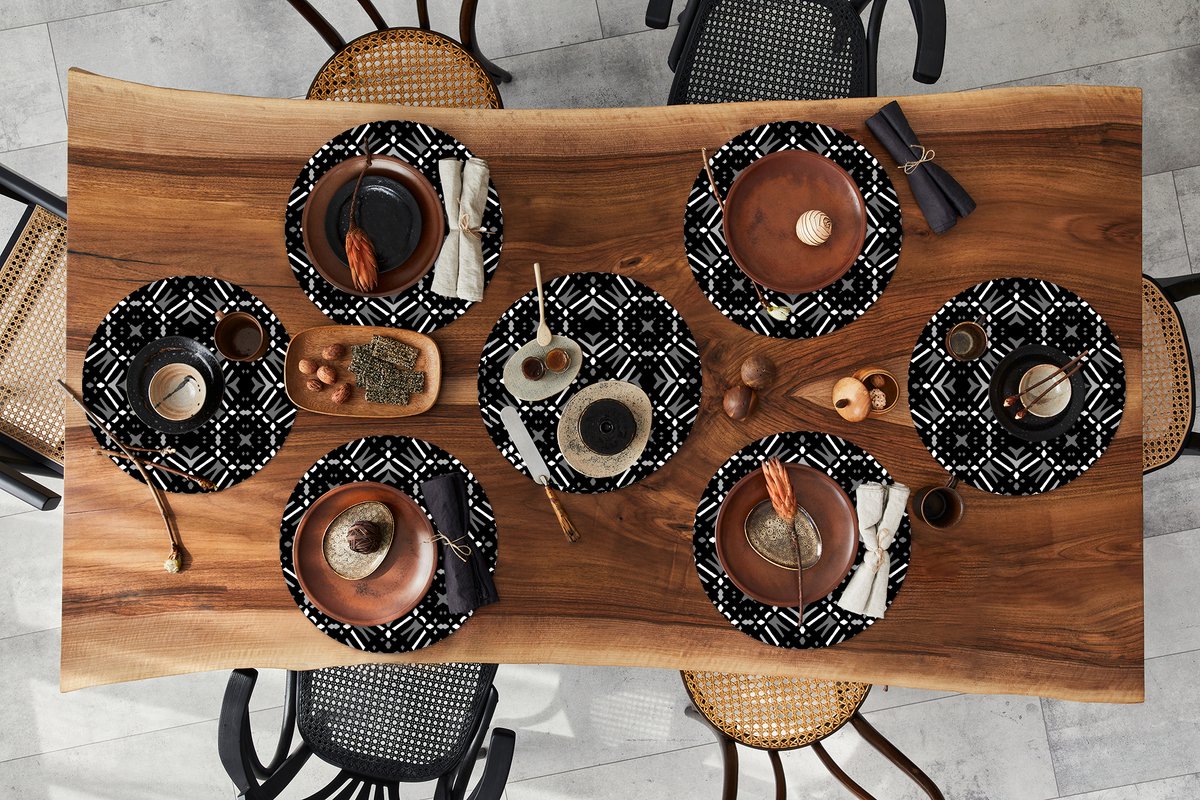 Ronde placemats - Onderlegger - Placemats rond - Patroon - Zwart Wit - Geometrie - 8 stuks