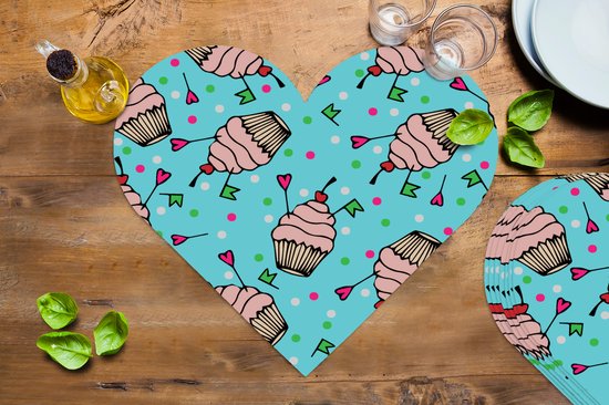Dessous de verre - Napperons - Napperons cœur - Cupcake - Pois - Fête - Motifs - 8 pièces