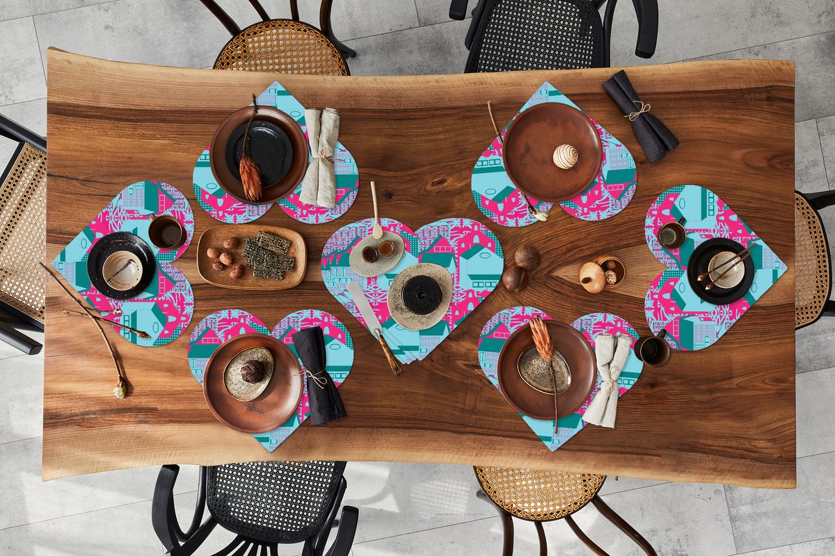 Onderleggers - Placemats - Placemats hartje - Patronen - Abstract - Huis - 10 stuks