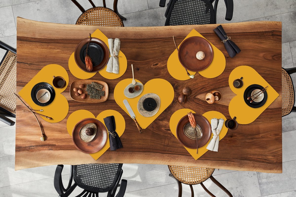 Onderleggers - Placemats - Placemats hartje - Okergeel - Herfst - Interieur - 8 stuks