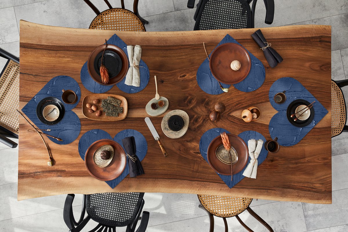 Onderleggers - Placemats - Placemats hartje - Verf - Patronen - Blauw - 6 stuks