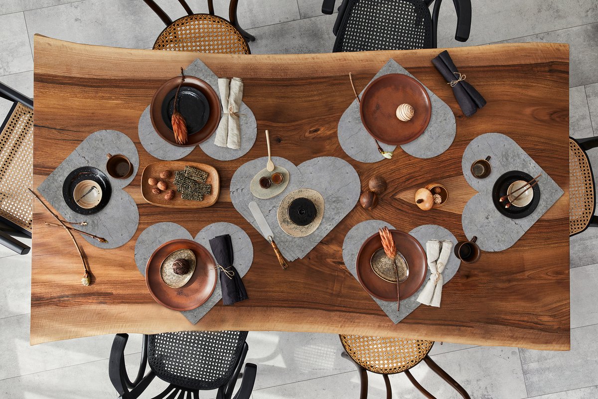 Onderleggers - Placemats - Placemats hartje - Patronen - Beton print - Oud - 10 stuks