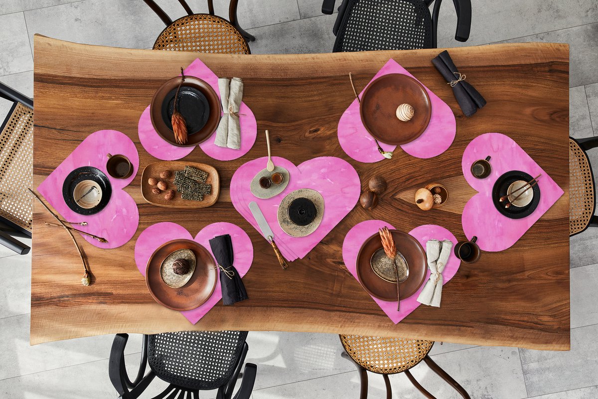 Onderleggers - Placemats - Placemats hartje - Waterverf - Roze - Patronen - 10 stuks