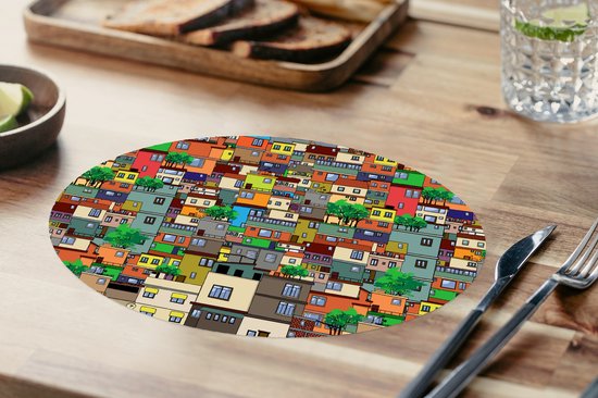 Napperons ovales - Sets de table - Sets de table ovales - Motifs - Bâtiments - Zentangle - 6 pièces