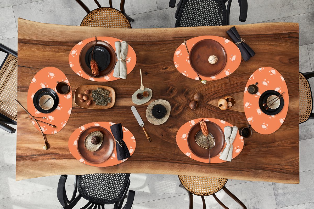 Placemats ovaal - Onderleggers - Ovale placemats - Patronen - Strand - Krab - 6 stuks