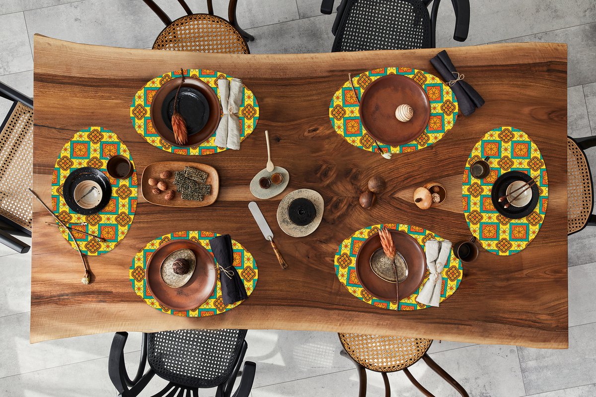 Placemats ovaal - Onderleggers - Ovale placemats - Patchwork - Retro - Bloemen - Design - 6 stuks